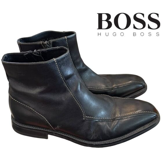 BOSS Hugo Boss Black Leather Chelsea Chukka Boots 9.5 main image 5